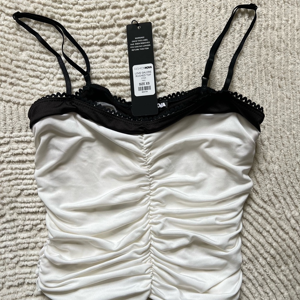 Fashion Nova Black and White Ruched Camisole
